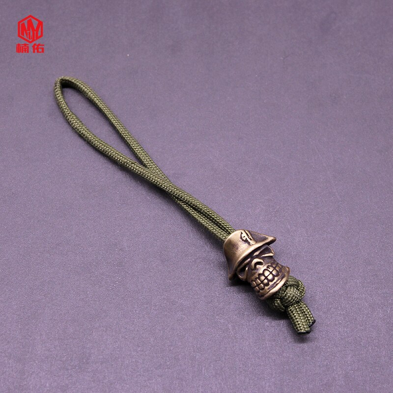 1Pc Retro Messing Koper Schedel Mes Kralen Pirate Captain Paracord Kralen Lanyard Hangers: green