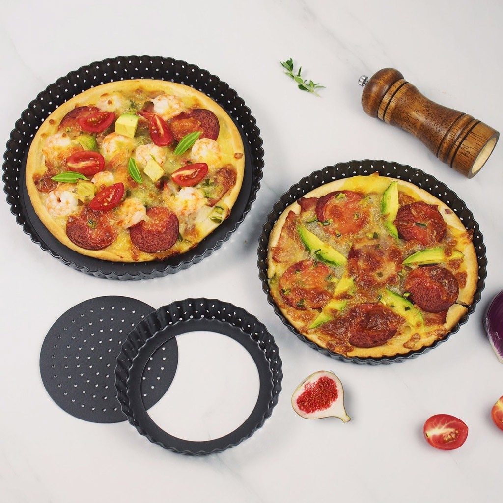 Petit moule à Pizza perforé en acier, antiadhésif, plat noir, accessoires de cuisson, # LR4
