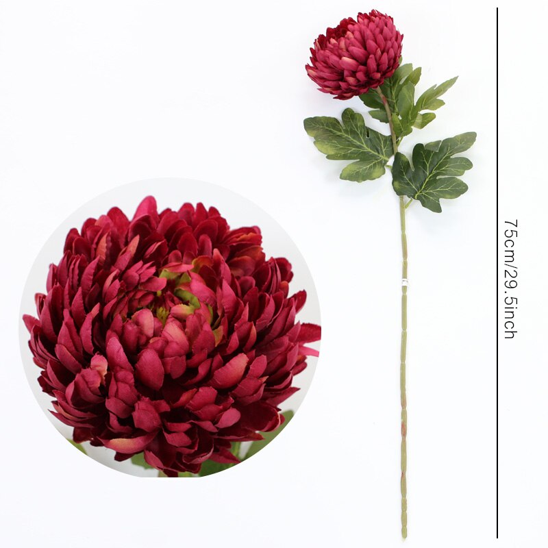 Grote Enkele Chrysant Land Stijl Woonkamer Bloemstuk Kunstbloemen Bruiloft Schieten Props Decor Bloemen: Red
