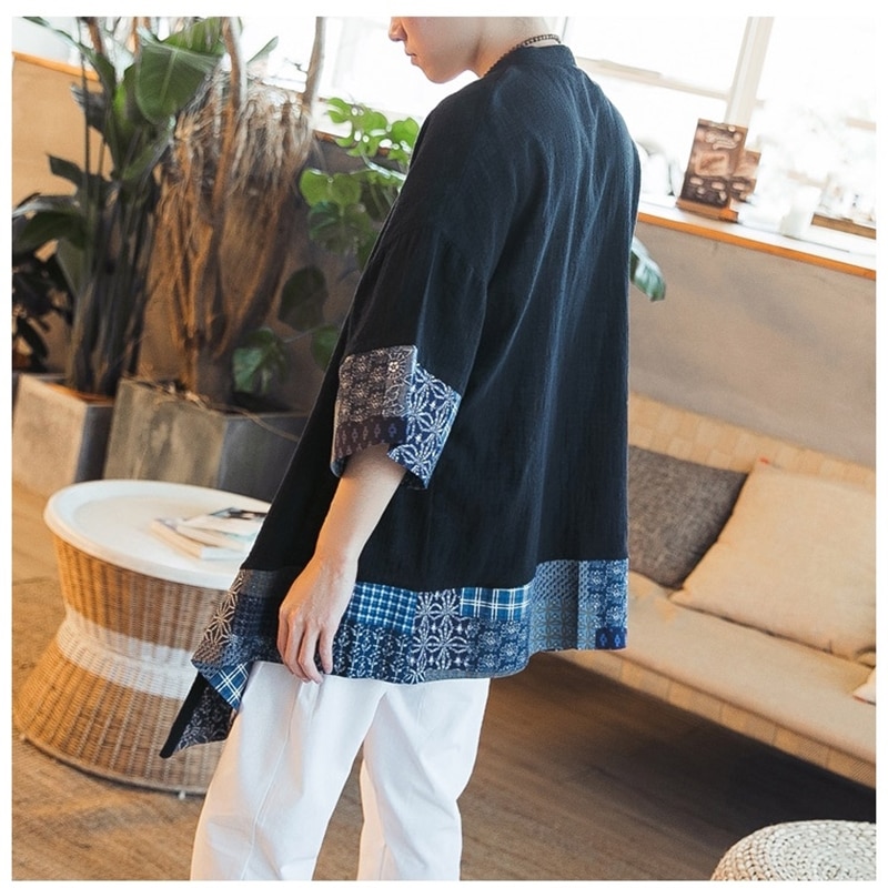 Japanese Kimono Cardigan Men Haori Yukata Male Samurai Costume Clothing Kimono Jacket Mens Kimono Shirt Yukata Haori ZOGAA