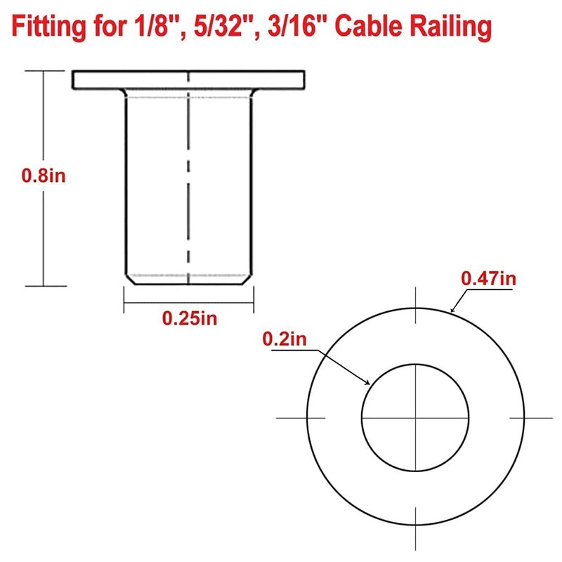 30 Pack T316 Stainless Steel Protector Sleeves for 1/8Inch Wire Rope Cable Railing DIY Balustrade with A Drill Bit