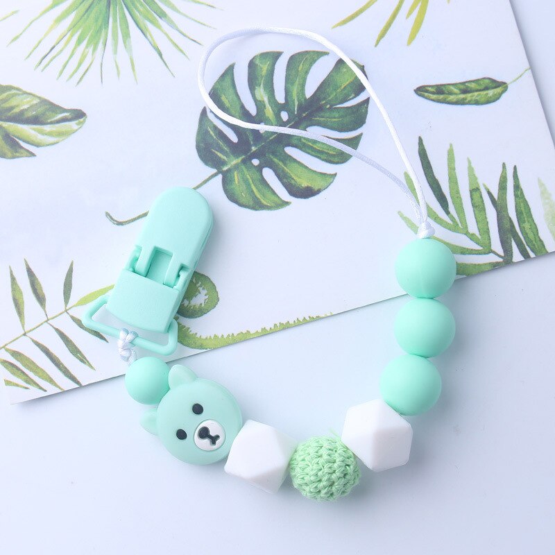 Baby Pacifier Clips Funny Pacifier Chain with Bear Holder Baby Teether Teething Chain Baby Shower BPA Free: Green