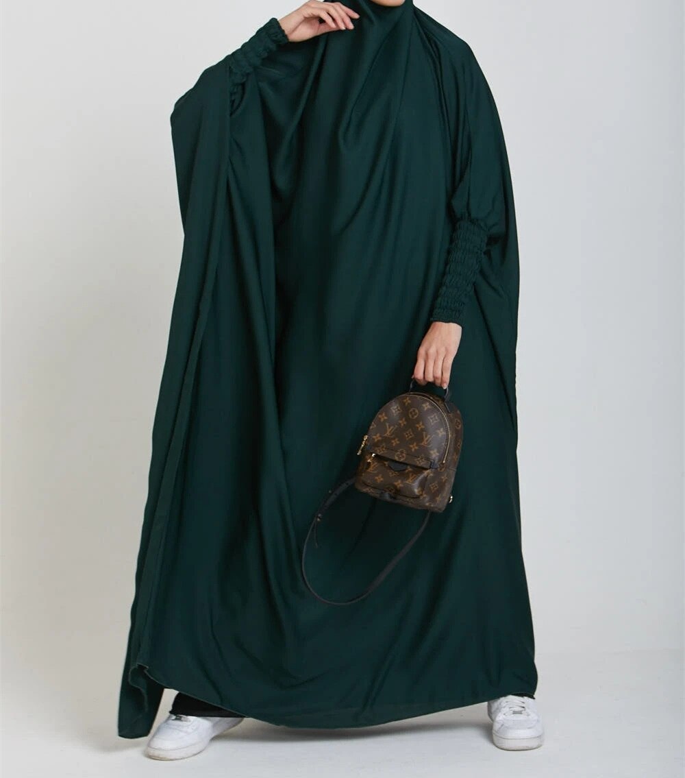 Jilbab – robe de prière en Satin, tenue une pièce élégante, 10 couleurs,: Dark green