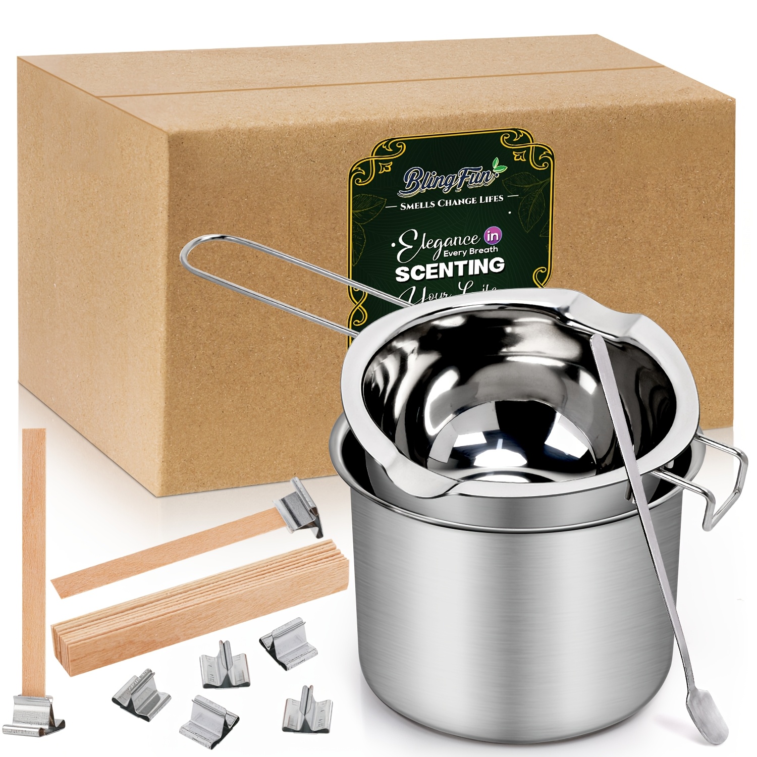 BlingFun Candle Making Kit with Melting Pot, Wicks, Wooden Wicks, Wick stickers, and Wick Holders