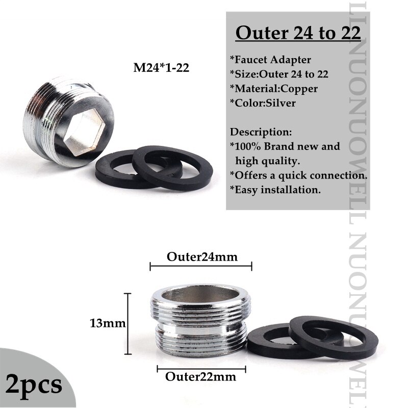 2 stk vandhane belufter fittings 16 18 20 22 24mm g3/4 g1/2 køkken vandhane adapter kobber vandrenser tilbehør: M24 x 1-22