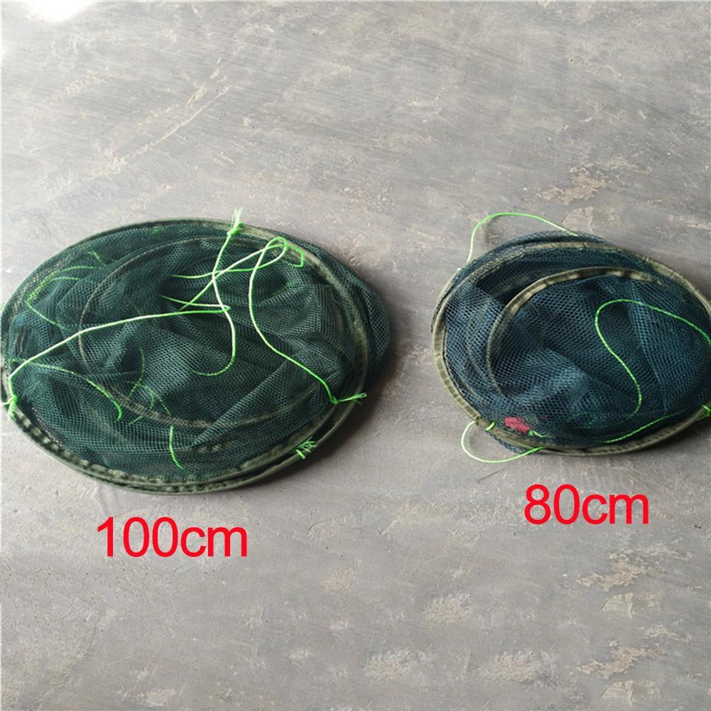1 pièces Cage de pêche verte ronde en Nylon filet crevettes engins de pêche écrevisses poissons coulée pliante Portable attrape filets crevettes