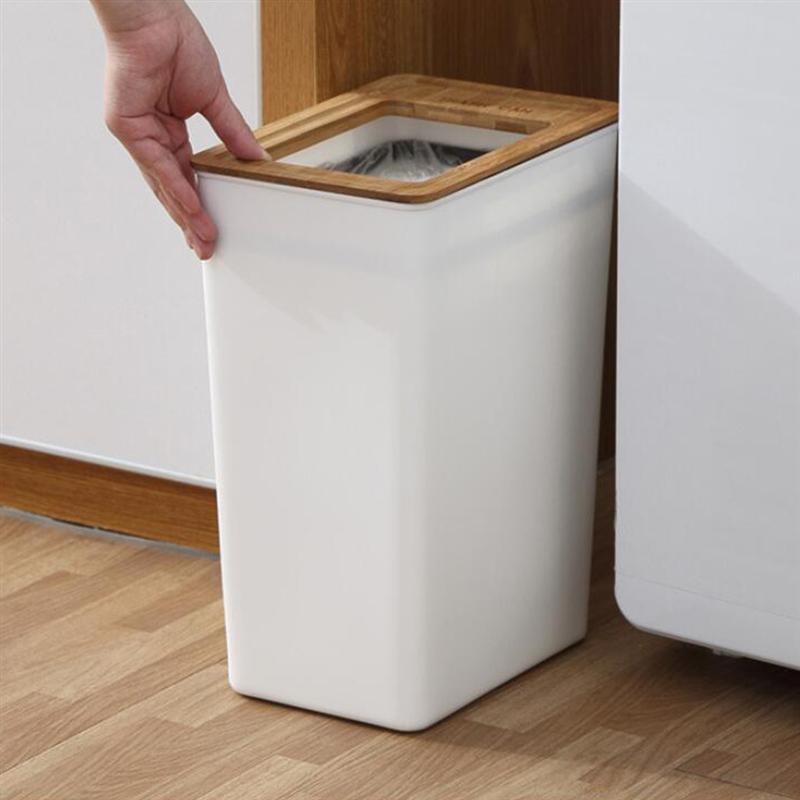 Minimalista cubos de basura práctica contenedor de residuos de madera tapa residuos cesto cocina baño cesta para basura con tapa de madera