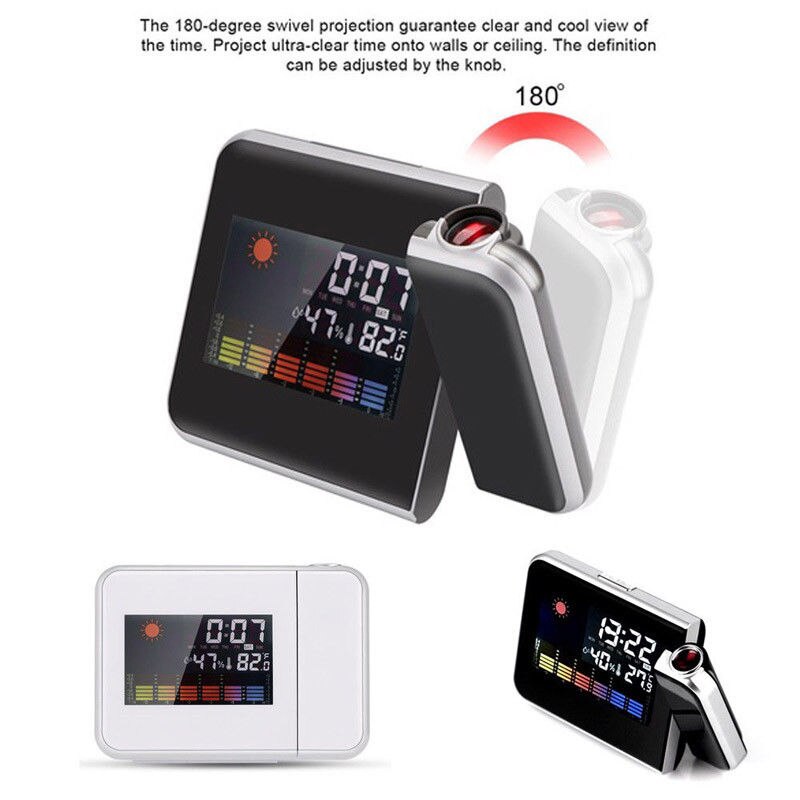 Time Watch Multi Function Digital Alarm Clocks Color Screen Desktop Clock Display Weather Calendar Time Projection 1 Pcs