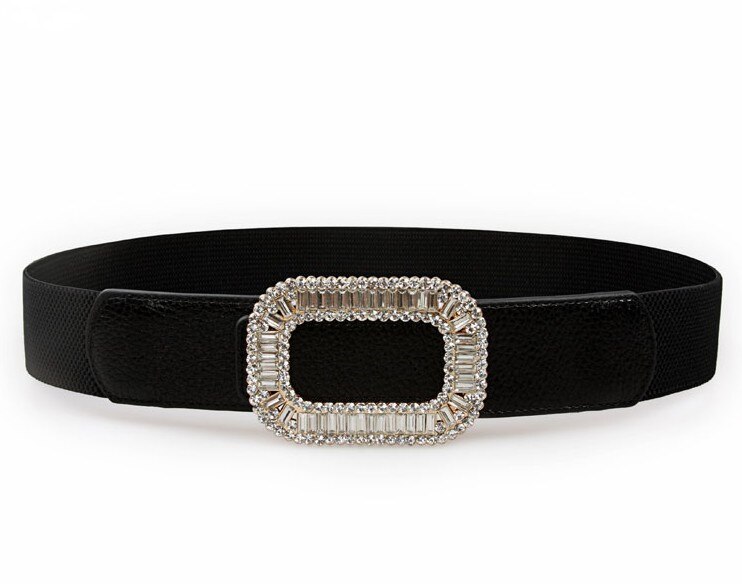 Faja elástica con diamantes de imitación para mujer, cinturilla ancha con hebilla de cristal, decorada con cuerpo femenino, color negro: black color