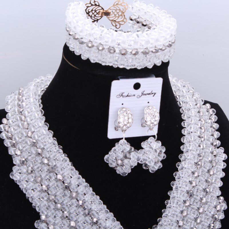 Dudo loja romântico conjunto de jóias africanas transparente contas de cristal branco feito traje jóias nigeriano casamento conjunto