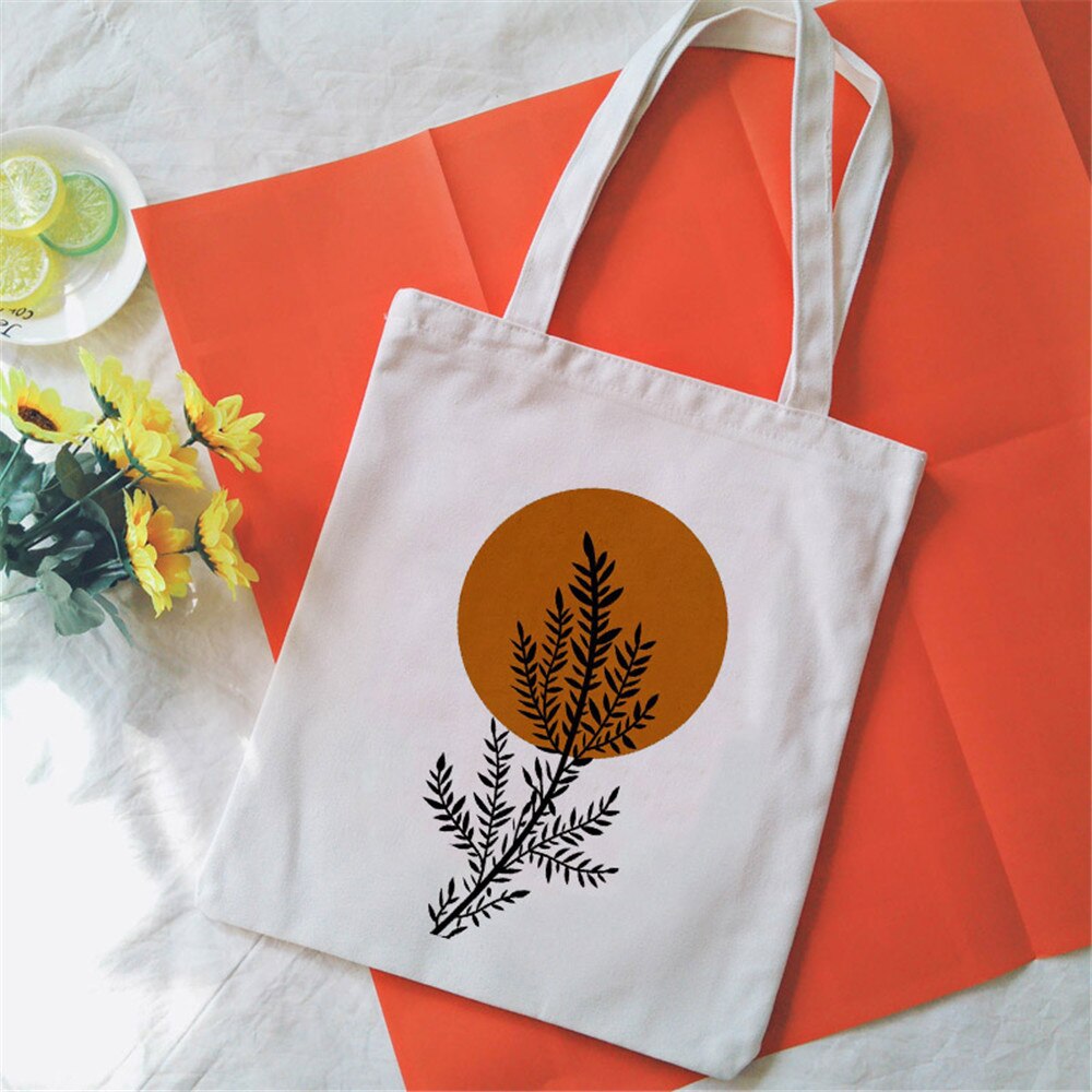 Bouquet Printing Canvas Tote Bag Aesthetic Line Drawing Plant Print Canvas Bags Harajuku Ulzzang Shoulder Bag Handbag: 2322