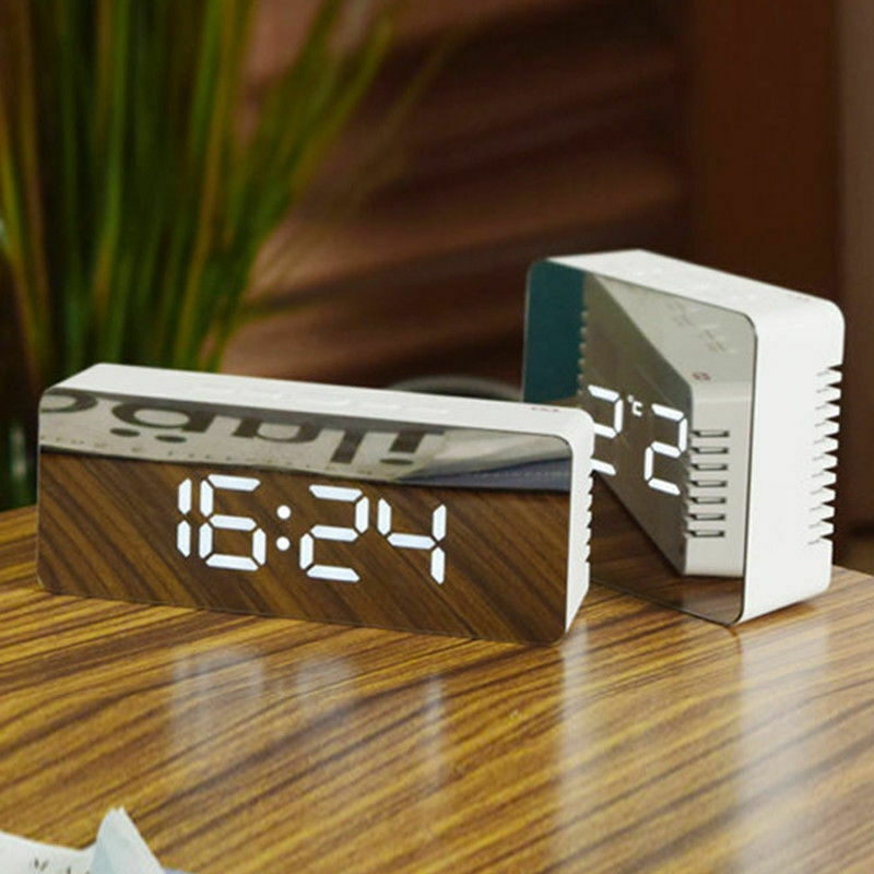 Mirror LED Clock LED Mirror Alarm Clock with Dimmer Snooze Temperature Function for Bedroom Office Travel Digital Home