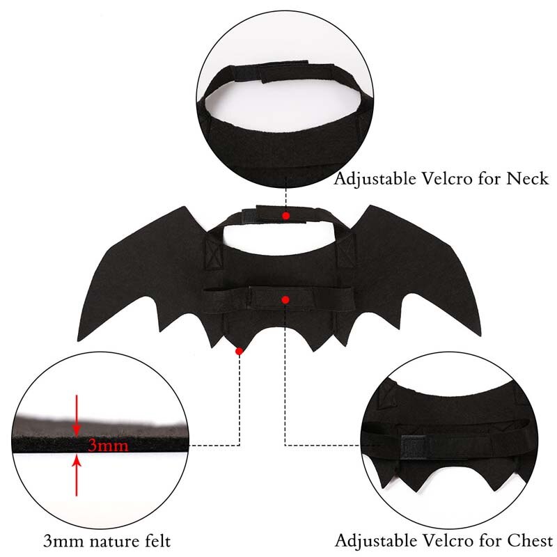 Disfraz de ala de murciélago de gato para Halloween, perro, gato, gatito, gato o ala de murciélago de fieltro negro para de Halloween, accesorio de disfraz decorativo