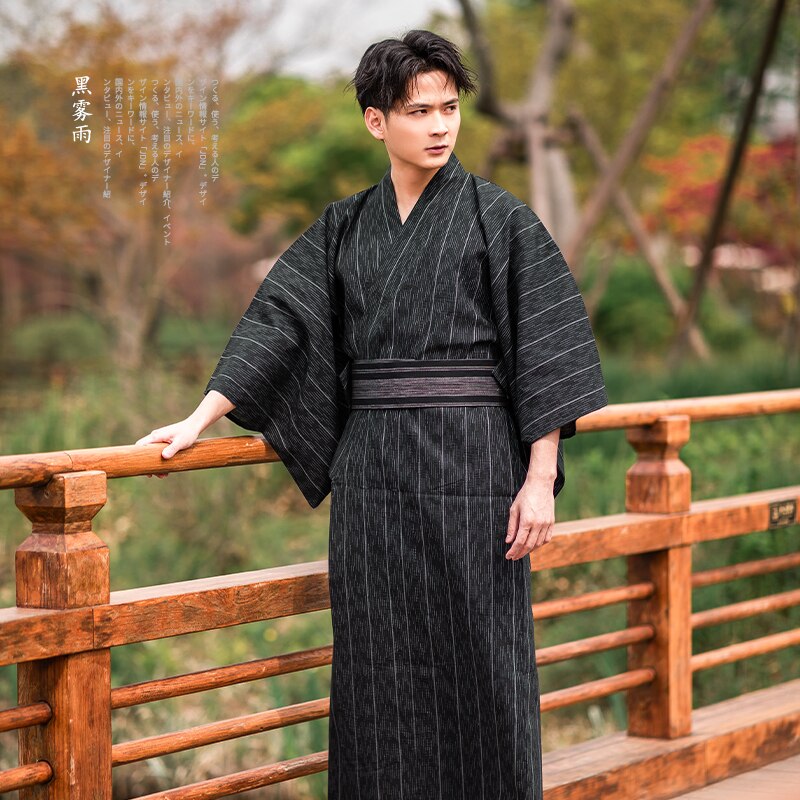 Traditionele Japanse Kimono Mode Yukata Zomer Mannen Lange Gewaden Met Riem 95% Katoen Pyjama Set Mannelijke Nachtkleding Badjas: 06 / M