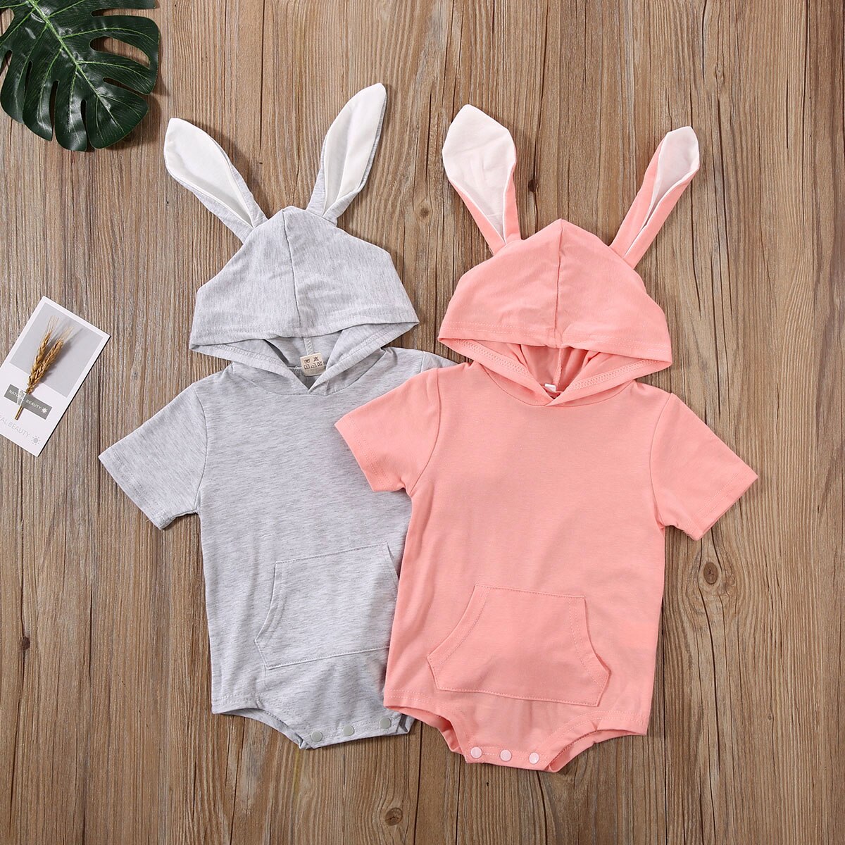 1st Easter Toddler Infant Baby Girl Boy Rabbit Bunny Ears Hooded Bodysuit Summer Solid Short Sleeve Jumpsuit Clothing Clothes