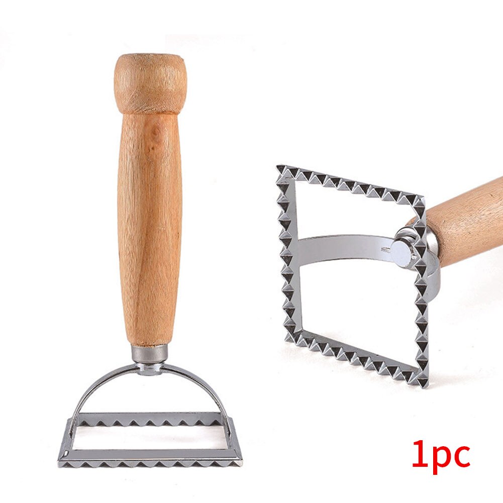 Kitchen Gadgets Pasta Cutter Portable Ravioli Stamp Fluted Edge Pastry Bakeware Maker Wooden Handle Square Mold Tool Durable
