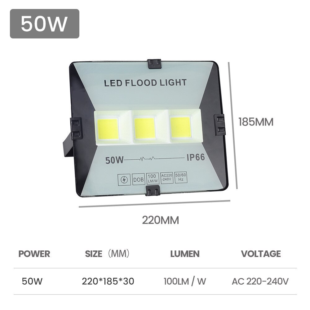 300W COB Flood Light Led Spotlight Outdoor Lighting for Garden IP66 Street Lamp LED 50W 100W 200W Reflector foco led exterior: 50W Floodlight