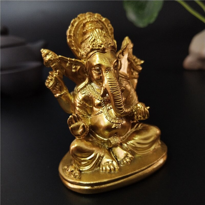 Guld ganesha buddha staty hus trädgård dekoration harts indisk elefant gud skulptur figurer heminredning buddha statyer hantverk