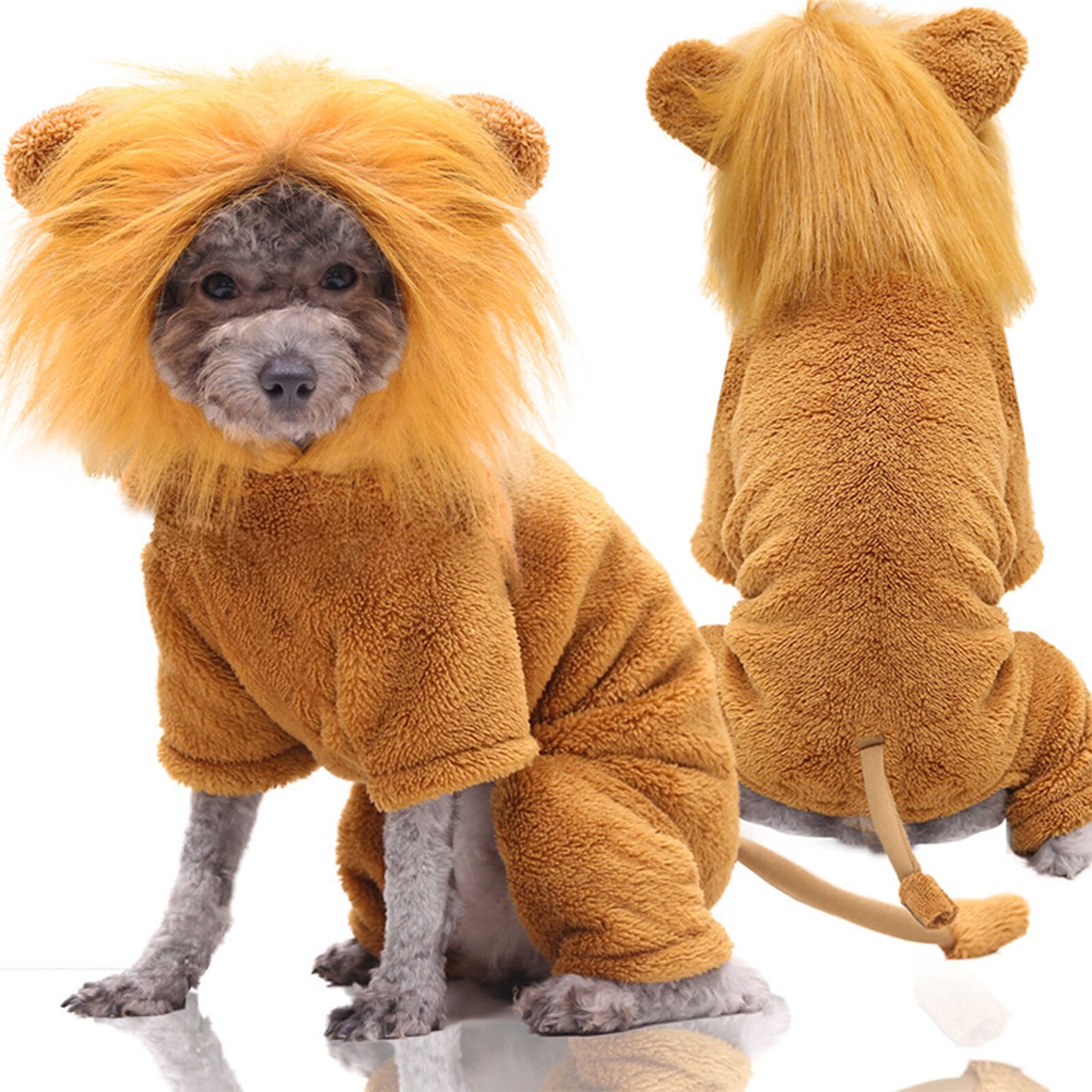 Dog Lion Costume with Lion Mane Cap Fancy Cartoon Christmas Halloween Costumes Pet Hoodie Jumpsuit for Role Playing