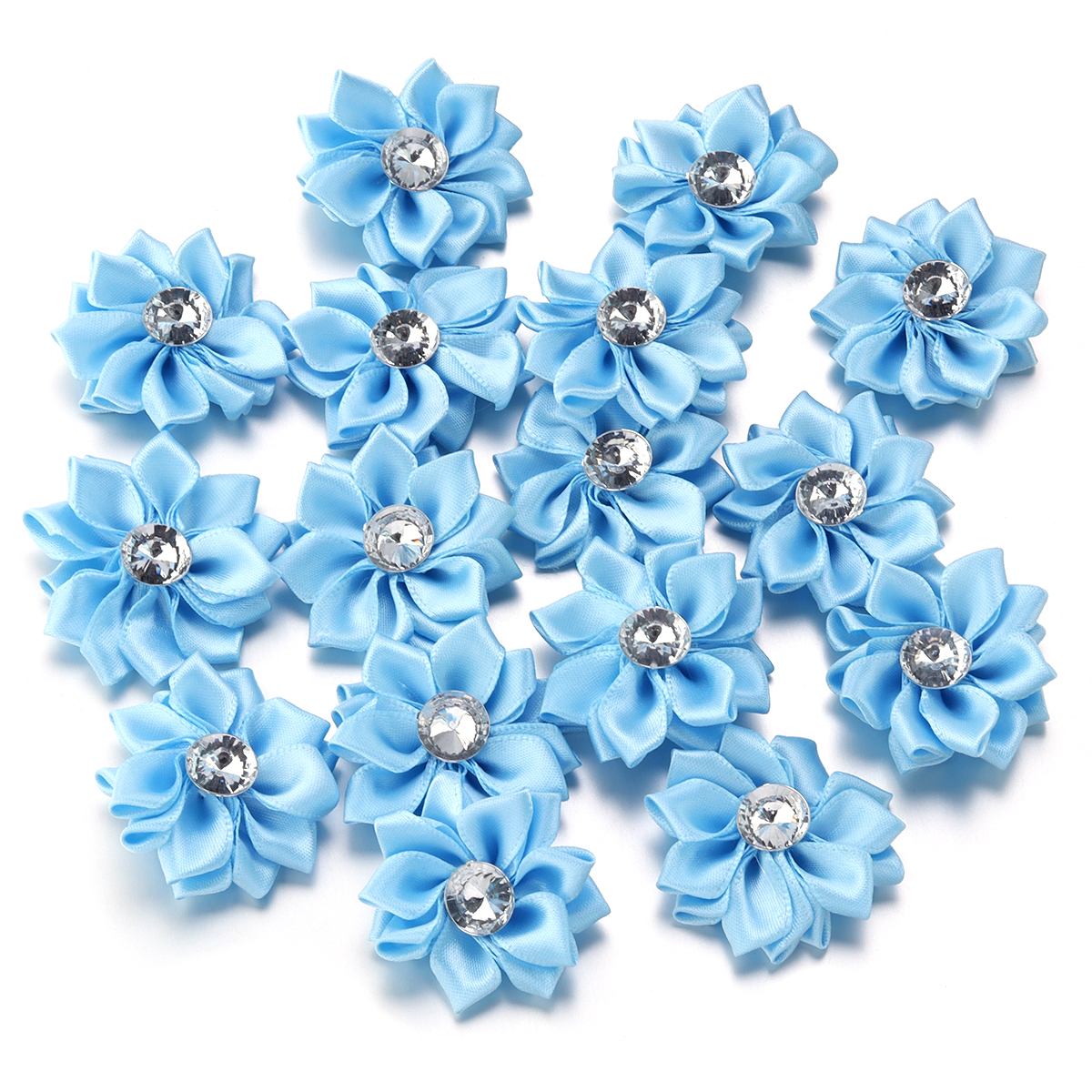 20Pcs/lot Mini Satin Ribbon Flowers 4cm Multicolor Rhinestones Handmade Flower for DIY Hair Clip Clothing Decoration Accessories: Nickel-Free White