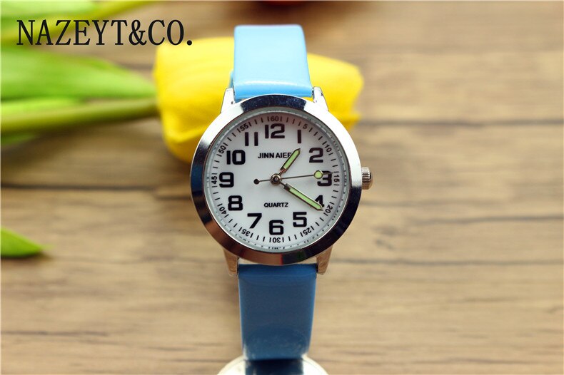 enfants simple visage montre à quartz petits garçons et filles apprendre à temps montre cuir décontractée anniversaire noël horloge: leather sky blue