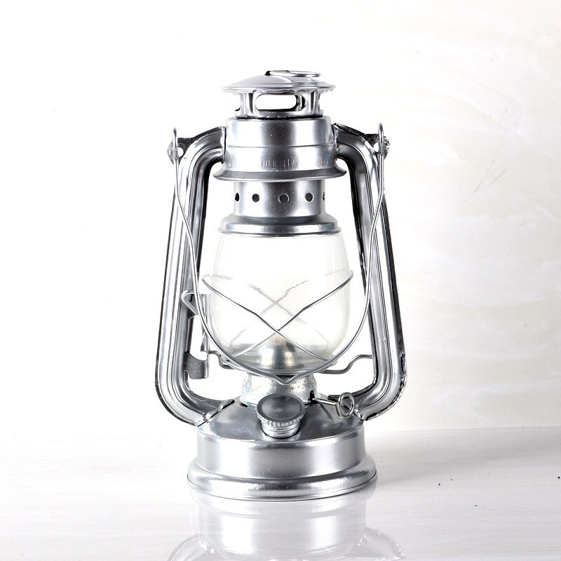 25cm retro klassisk parafin lampe 6 farger 235 led dimbare parafin lanterner veke bærbare lys bærbare lys utsmykning: Sølv