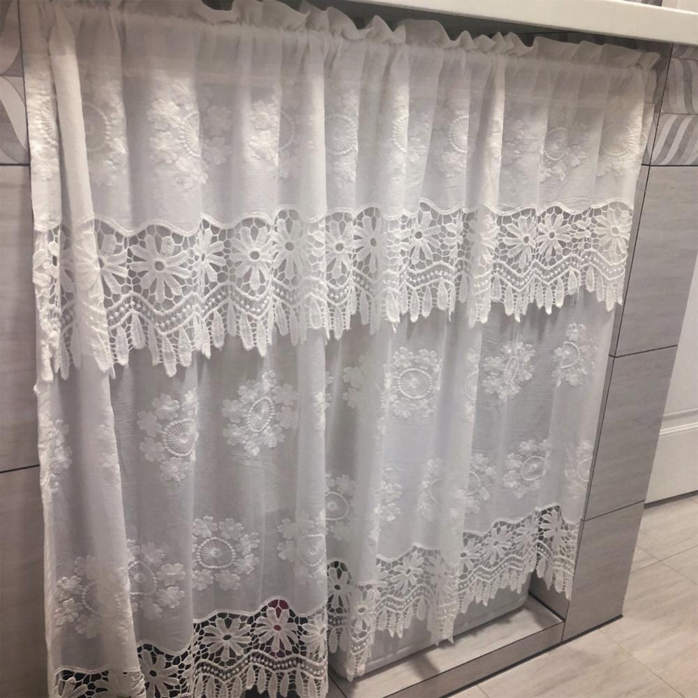 Cortinas cortas de café y flores blancas para cocina cortina corta de mitad de encaje para ventana, decoración de pared, cortina para puerta, QT042 y 20