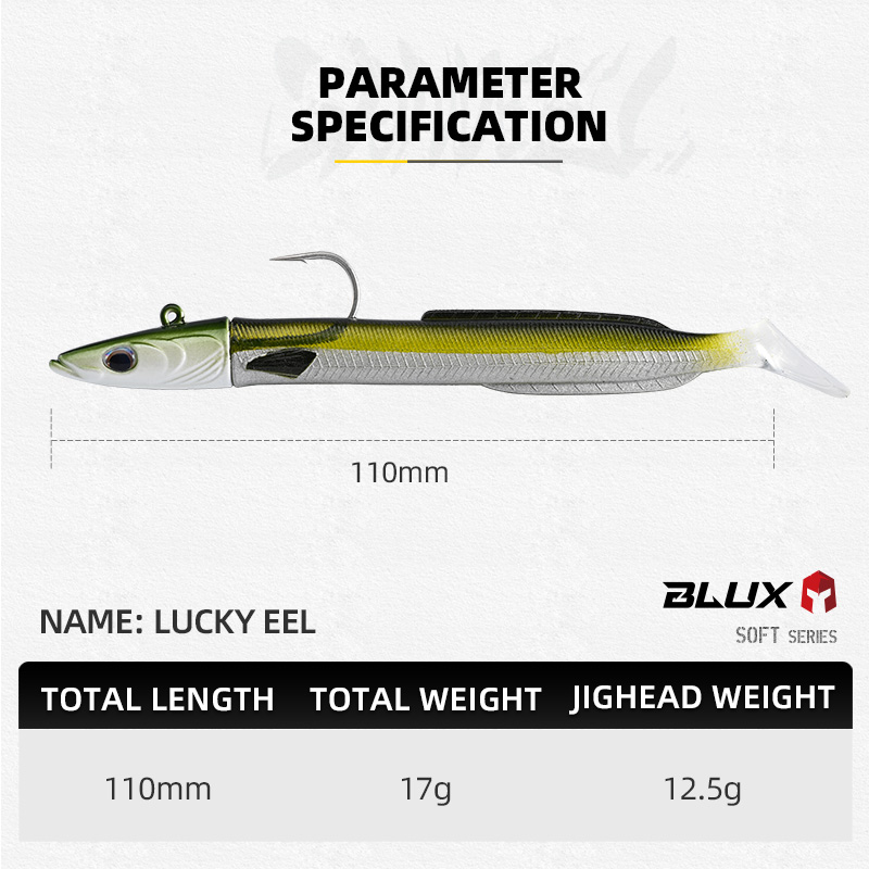 BLUX Happy Sandeel 11cm 17g suave Anguila viva señuelo de pesca paleta cola Jig cabeza gancho vinílicos vibración cebo Artificial equipo de agua salada