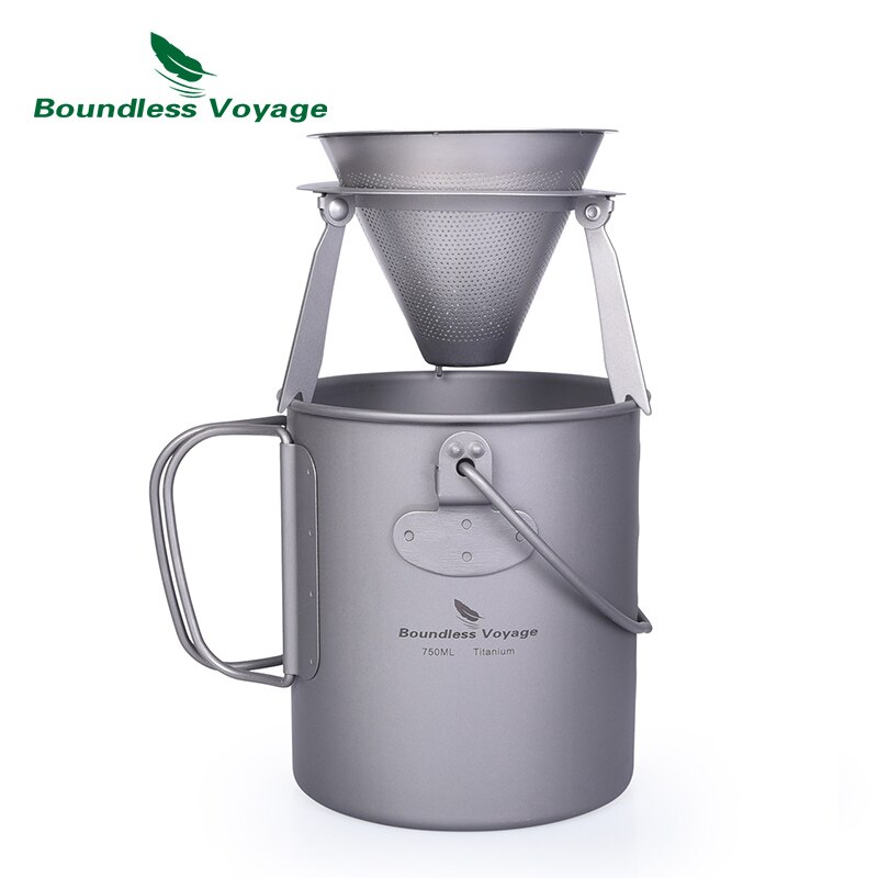 Grænseløs voyage titanium kaffetragt med stativ indendørs udendørs camping kaffefilter med beslag te si: Tragtkop