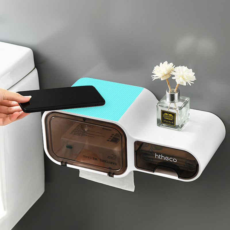 Bathroom Toilet Paper Holder Paper Tissue Box Plastic Toilet Dispenser Wall Mounted Roll Paper Storage Box Free Punching