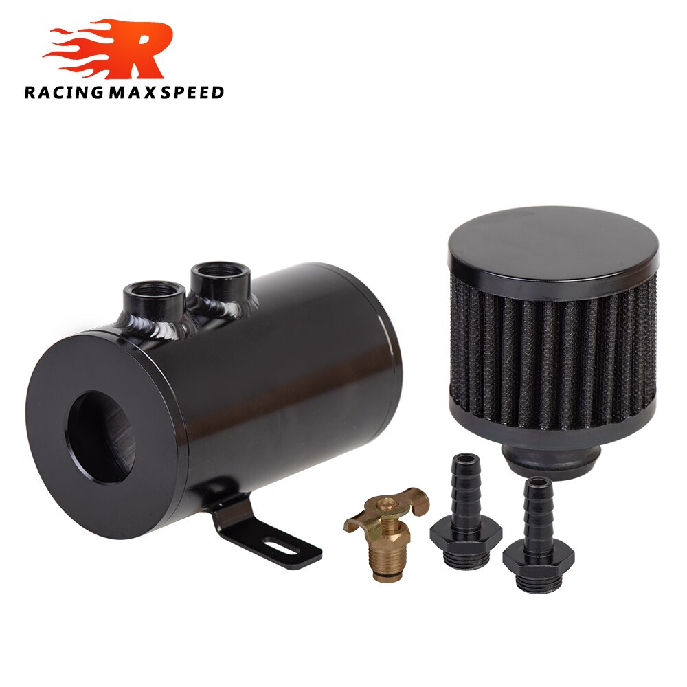 Universal Brushed Baffled Oil Catch Tank Can with Breather Filter Aluminium Round Car Coolant Tank with 9MM FITTING