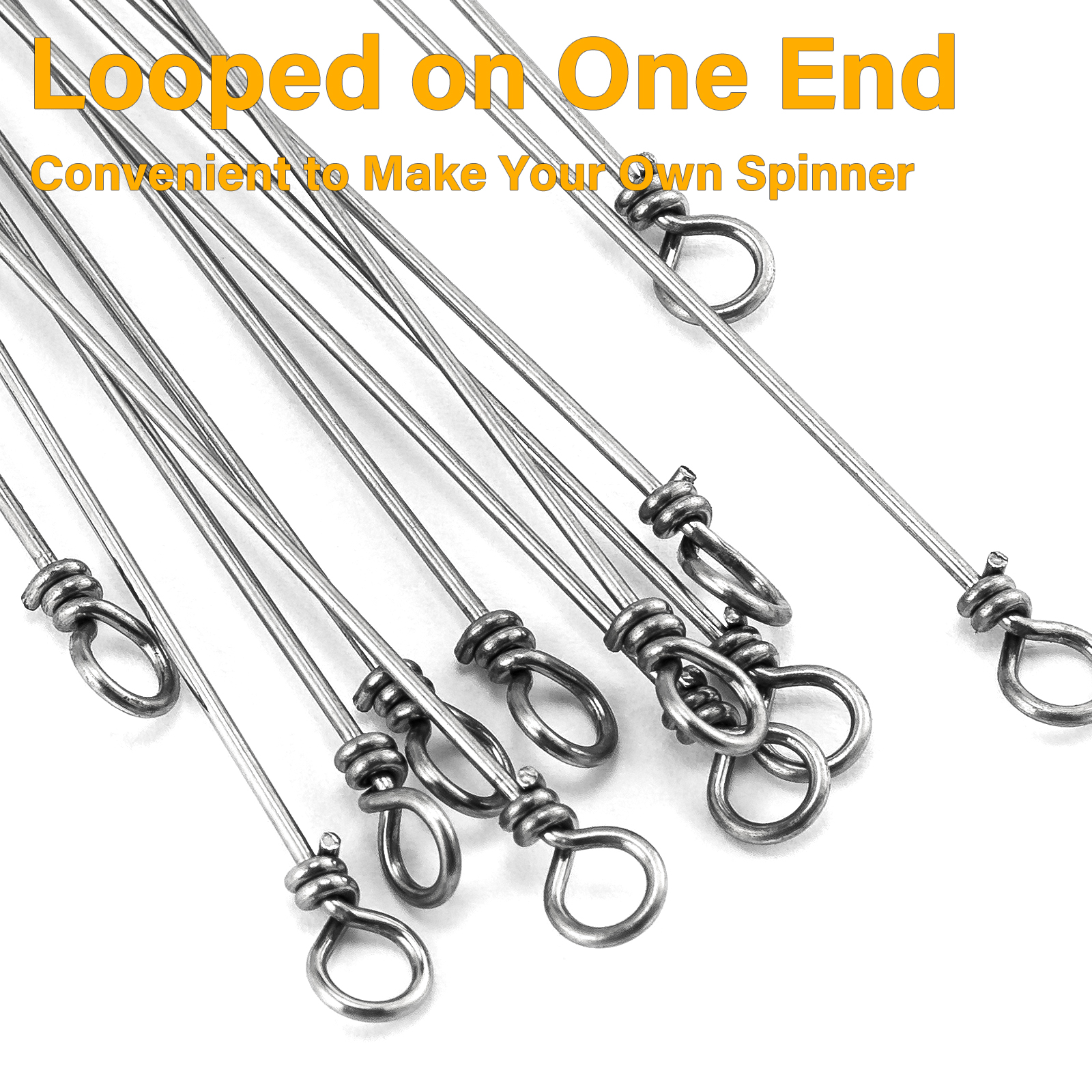 100pcs Fishing Spinner Shaft Stainless Steel Looped Wire for Spinnerbait Inline Spinner Walleye Rig Tail Spinner Bass Trout
