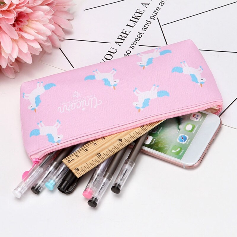 Leuke Cartoon Dier Eenhoorn Etui Kawaii Canvas Kantoor Schoolbenodigdheden Briefpapier Potlood Tas Meisje Student