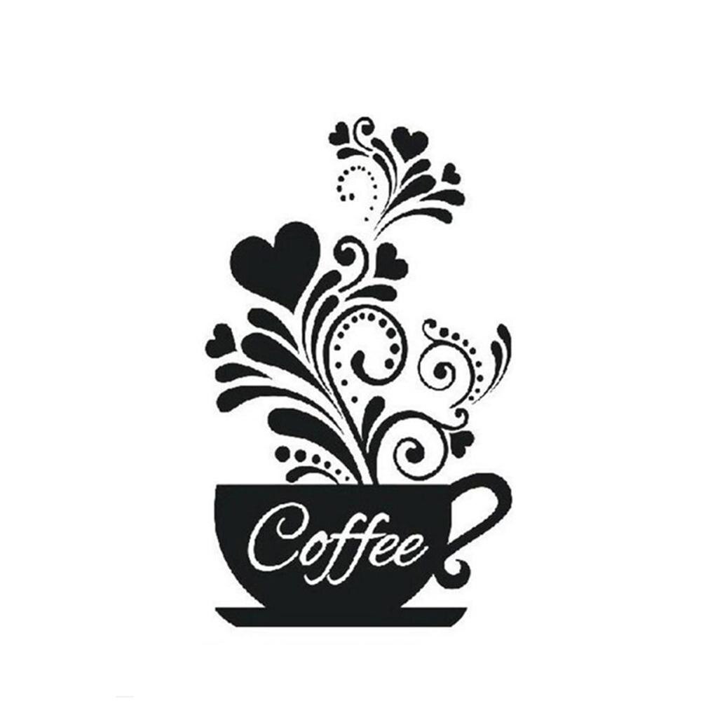 Flower vine coffee cup wall sticker for Cafe restaurant decoration Decals wallpaper Hand carved kitchen stickers