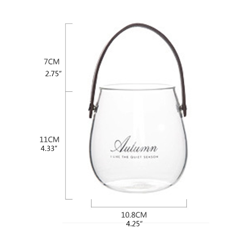 Clear Glass Vase with Leather Handle Tabletop Flower Container Flowerpot Plant Bottle Organizer Storage Jar Home Decor Retailsal