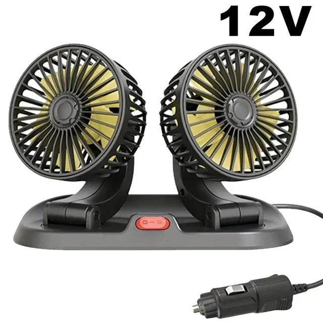 Ventilador de coche 360 ° Ventilador de aire ajustable de 3 cabezales, ventilador eléctrico automotriz, ventilador USB/12V/24V, ventilador silencioso de 2 velocidades para el hogar, escritorio, oficina y coche: Naranja