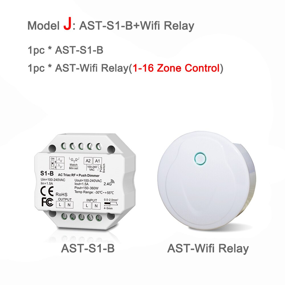 LED Dimmer Triac 220V 110V 230V AC Dimmable Push Switch RF 2.4G Wireless Remote Smart Wifi Dimmer Switch for LED Bulb Light Lamp: Model J
