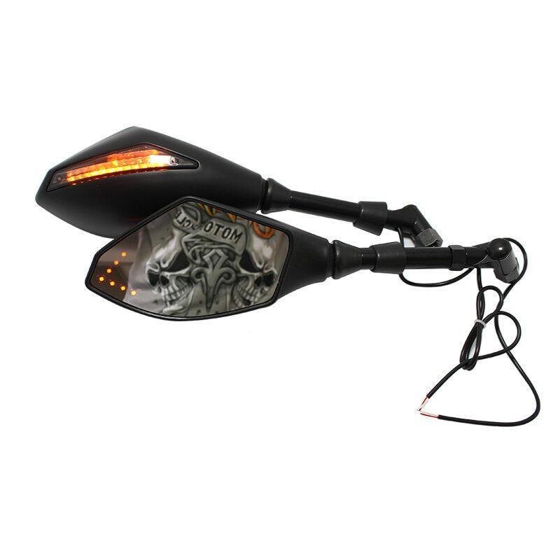 Motorcycle Double LED Turn Lights Side Mirrors Turn Signal Indicator Rearview Mirror: black