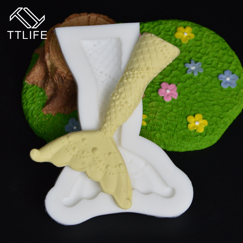 TTLIFE medio molde de silicona con cola de sirena cocina Gadgets casa Fondant herramienta postre accesorios de cocina, molde