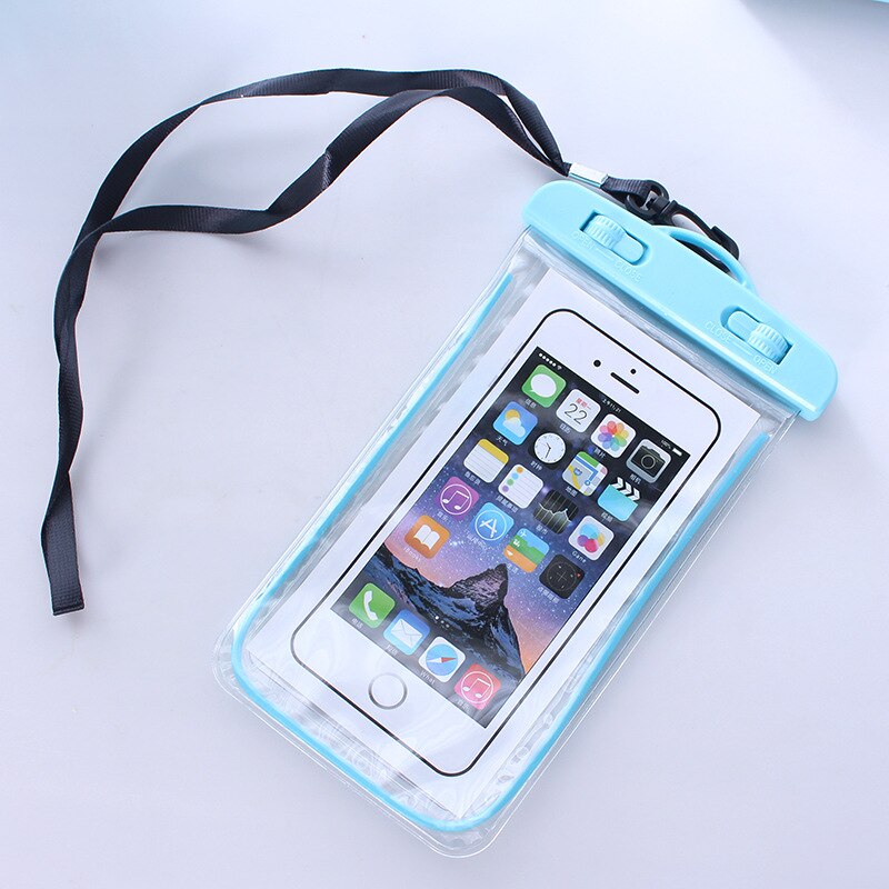Summer Luminous Waterproof Pouch Swimming Gadget Beach Dry Bag Phone Case Cover Camping Skiing Holder For Cell Phone 3.5-6Inch: Blue