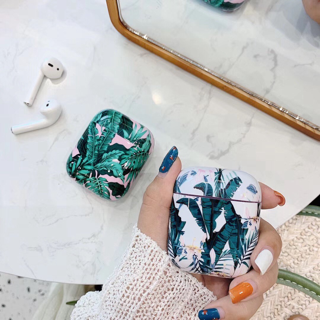 Luxe bananenbladerenhoesje voor airpods 2 hoesjes, siliconen beschermhoes voor airpods 2 hoesjes, bloemen en aardbeien