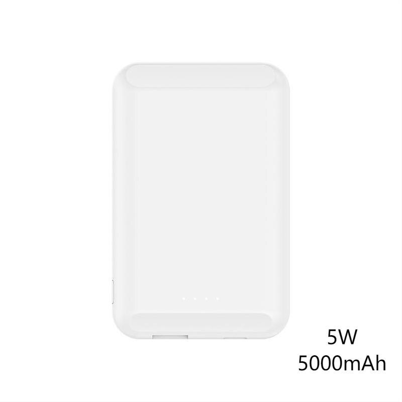 Arvin Magnetische Draadloze Oplader 5000Mah Mini Power Bank Voor Iphone 12Pro Max Mini Magnetische Externe Batterij Draagbare Powerbank: White 5W