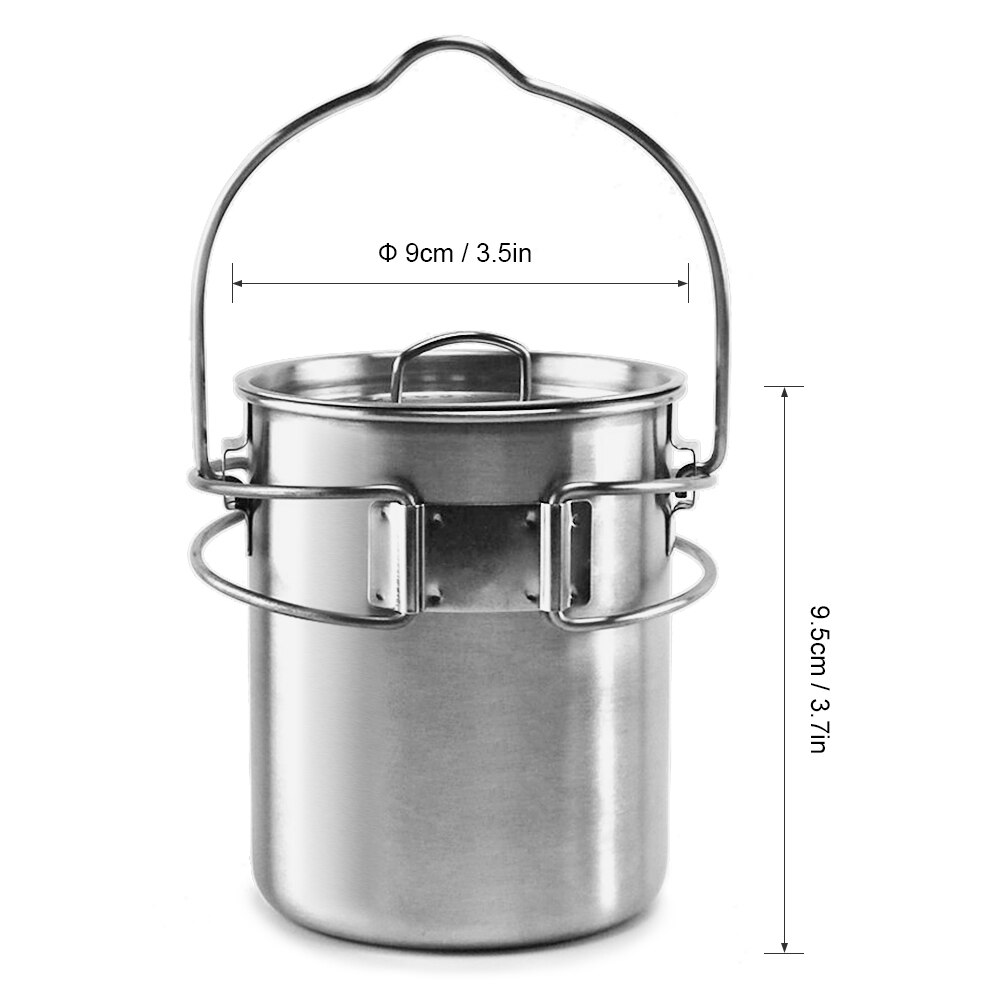 1L Camping Kettle Stainless Steel Cooking Kettle Camping Pot Portable Outdoor Camping Backpacking Pot with Foldable Handle: with bail handle