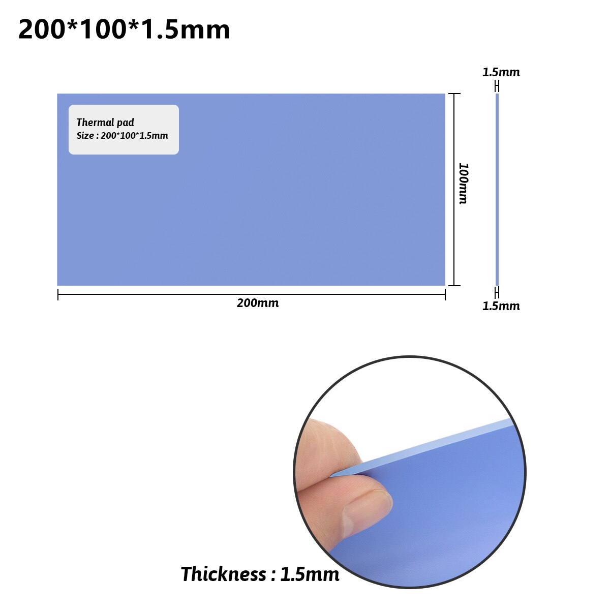 6.0 W/mK GPU CPU Heatsink Cooling Conductive Silicone Pad 100mm*200mm*5mm Thermal Pad термопрокладка: Thickness 1.5mm