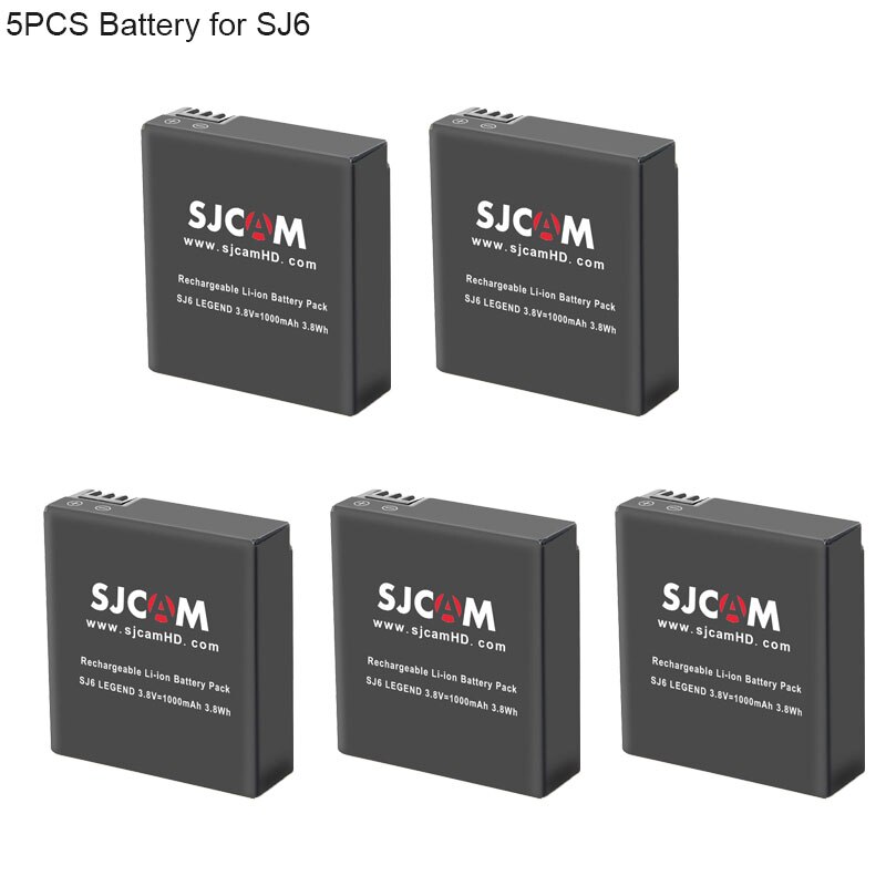 Sjcam  sj6 legende batteri 1000 mah li-ion tilleggsutstyr oppladbart batteri til originalt  sj6 actioin kamera tilbehør: 5 batterier
