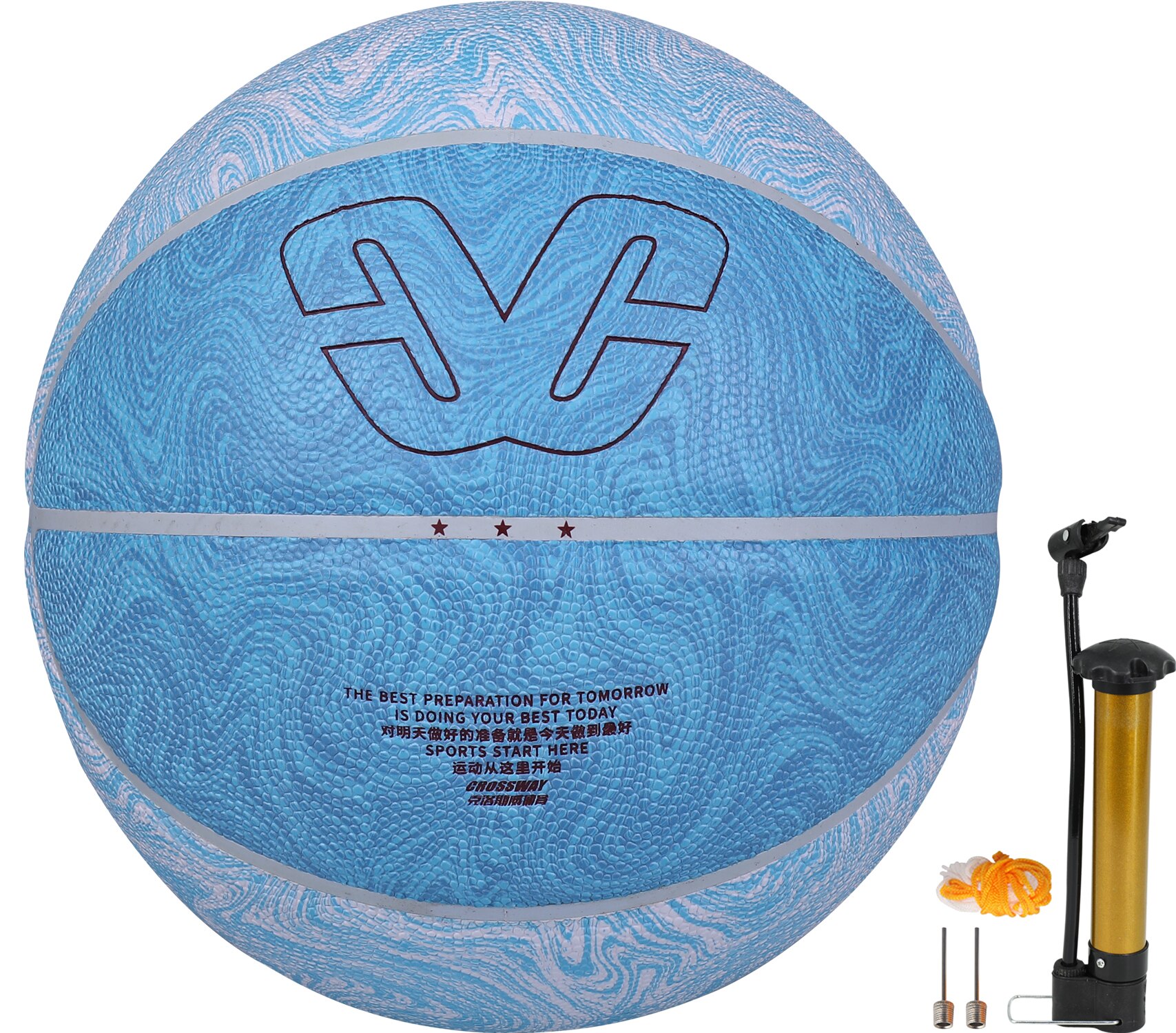 CROSSWAY Non-slip Basketball Official Size 7 Game Training Equipment Basket Ball Free with Net Bag Needle Inflator Accessories: Blue