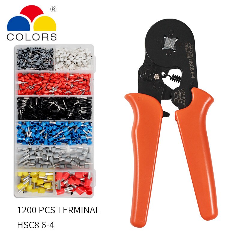 HSC8 6-4 aprieta terminales alicates Pelacables Crimper puntera para prensa herramienta de mano + alicates + terminales 1200 Kit crimpadoras para terminales electricos grimpadora conectores: HSC8 6-4 1200PCS