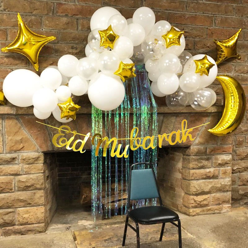 66Pcs/set Eid Mubarak Banner Moon Star Balloon Arch Garland Islamic Muslim Party Eid Al Adha Ramadan Kareem Decoration for Home