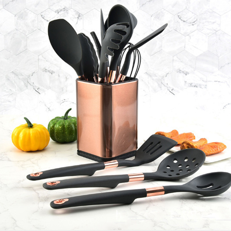 Zwarte Goud Keuken Kookgerei Siliconen Keukengerei Non Stick Plated Kookpot Set Spatel Pollepel Ei Kloppers Schop Gebruiksvoorwerpen Sets