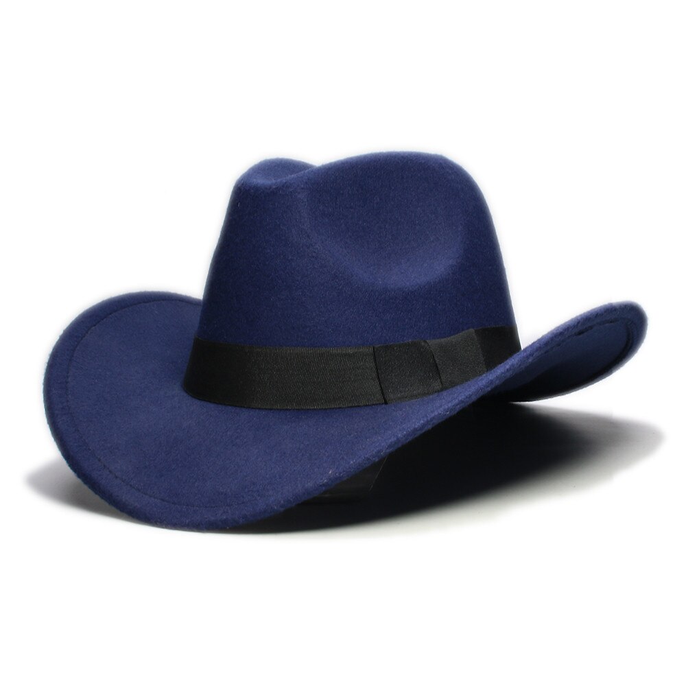 Retro Parent-child Women Men /Kid Wool Wide Brim Cowboy Western Hat Cowgirl Bowler Cap Black Bow Bowknot Ribbon Band (57//54cm)